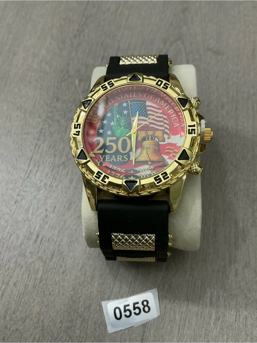 250 Years Commemorative Gold-Tone Watch with Black Strap